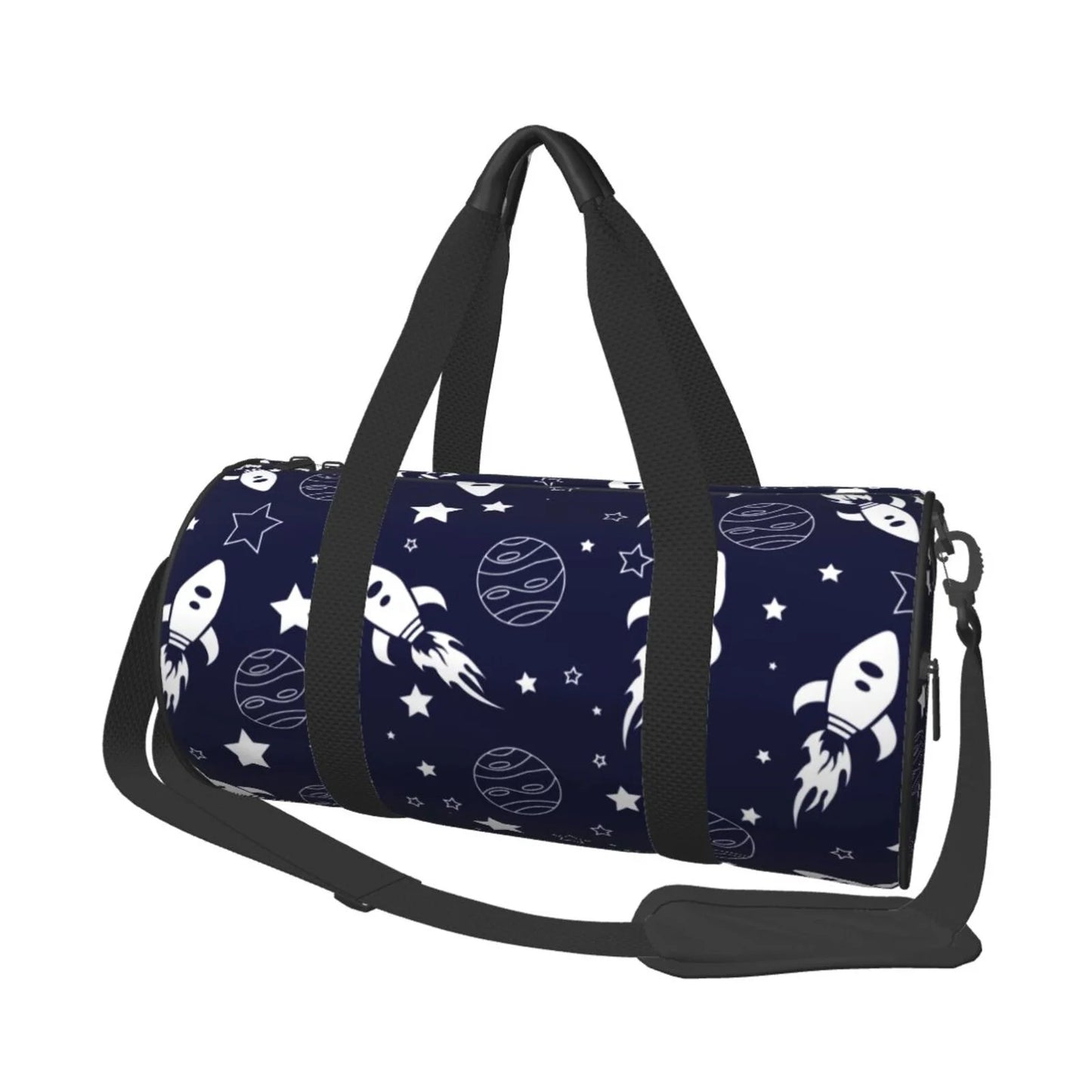 ZNDUO Space Seamless Pattern Round Travel Bag, Sports Tote Gym Shoulder Bag Weekenders Bags for Women Men