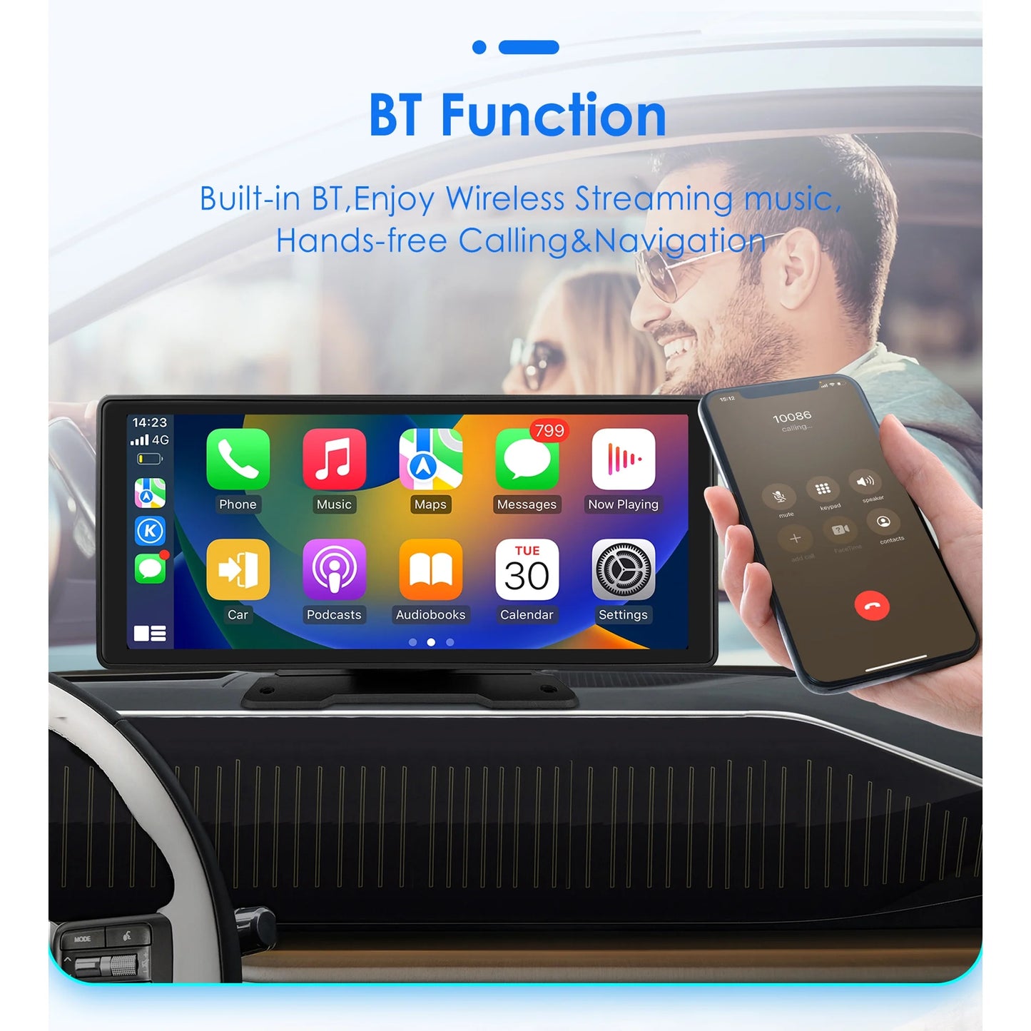 10.26" Touchscreen  Carplay Android Auto FM Car Radio Stereo Head Unit 360° Adjustable Bluetooth Mirror Link GPS Navigation Player