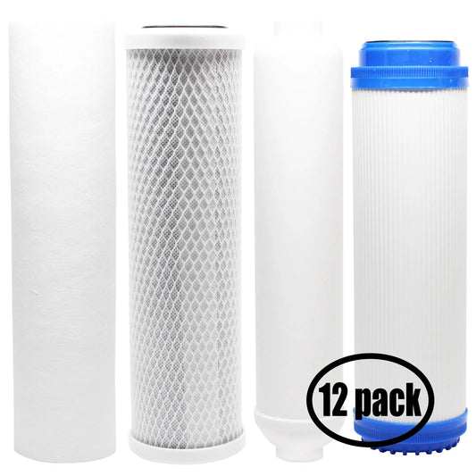 12-Pack Replacement for Filter Kit for Aquasafe Maximus II RO System - Includes Carbon Block Filter, PP Sediment Filter, GAC Filter & Inline Filter Cartridge - Denali Pure Brand