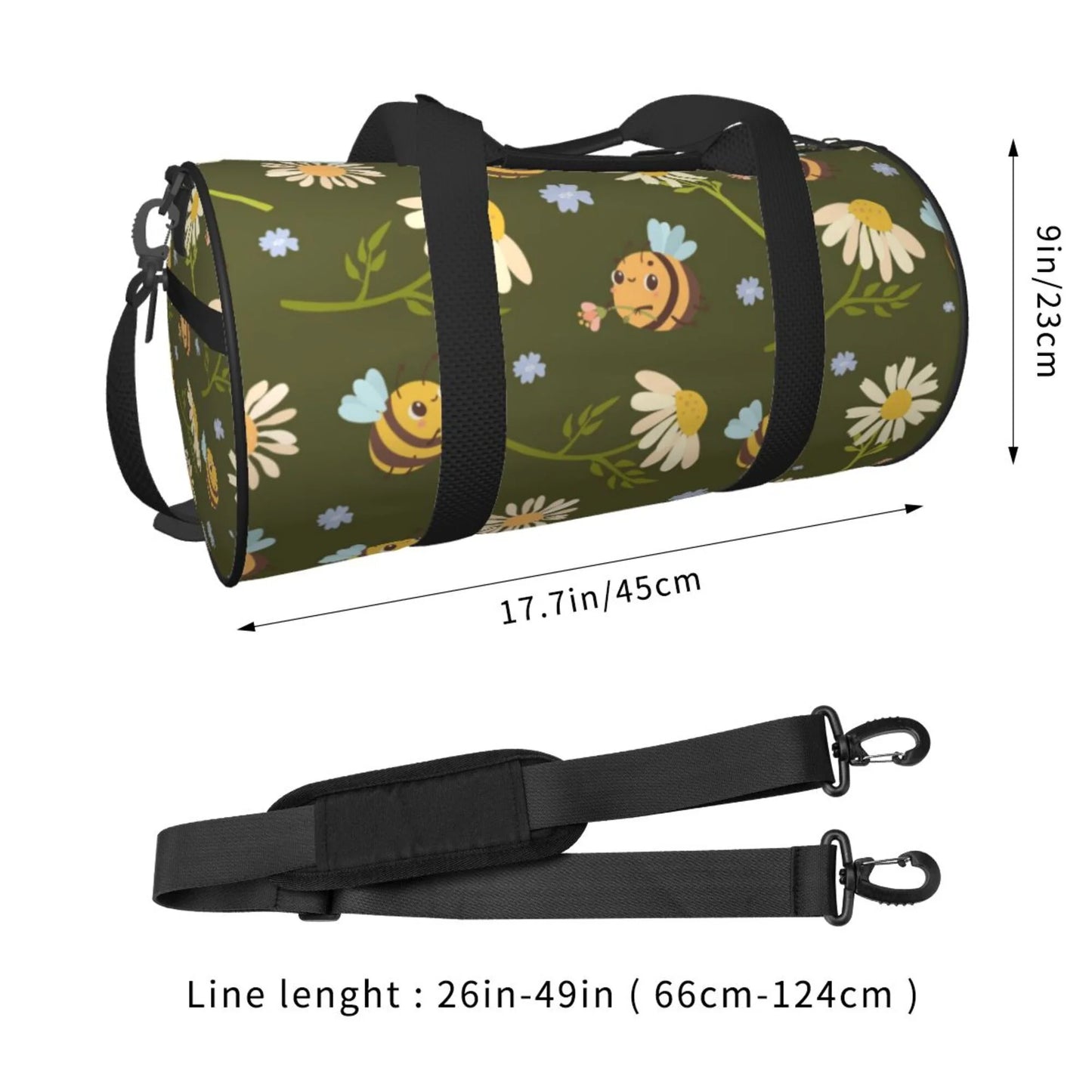 ZICANCN Green Daisies Bees Travel Duffle Bag, Sports Tote Gym Bag Weekenders Bags for Women Men