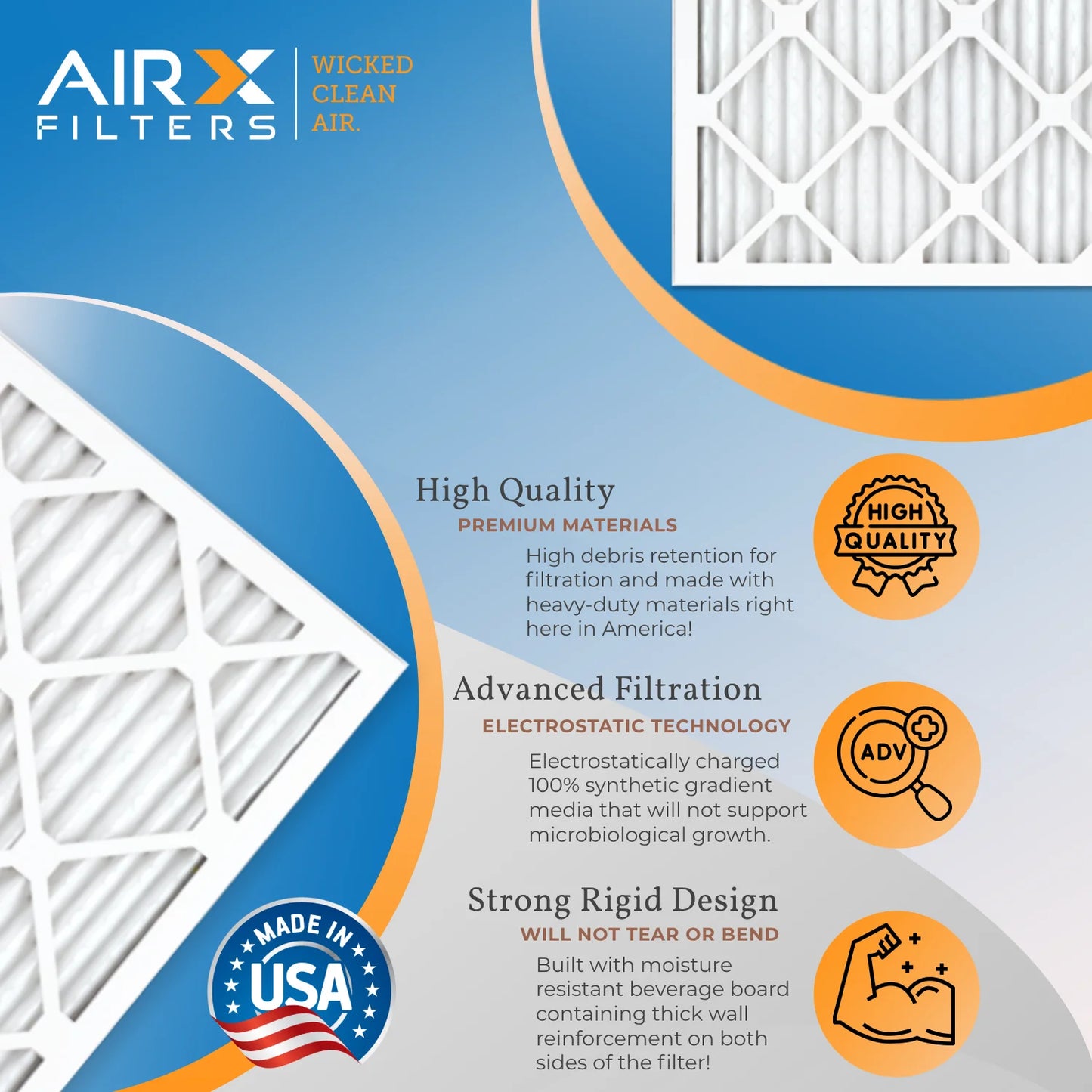 14x24x1 Air Filter MERV 13 Rating, 12 Pack of Furnace Filters Comparable to MPR 1500 - 2200 & FPR 9 - Made in USA by AIRX FILTERS WICKED CLEAN AIR.