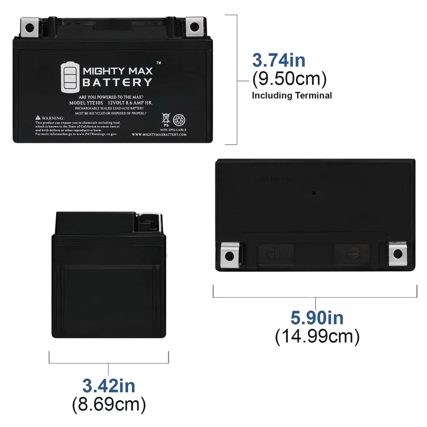 YTZ10S 12V 8.6AH Replacement Battery matching with Suzuki 1000 GSX-R1000 00-17 - 3 Pack