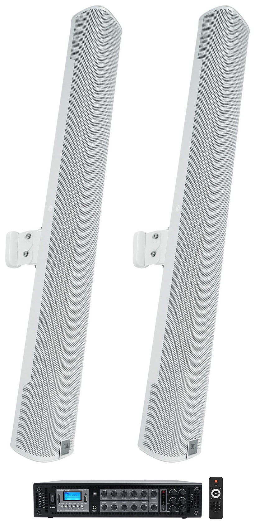 (2) JBL COL800-WH 32" White 70V Commercial Column Wall Mount Array Speakers+Amp